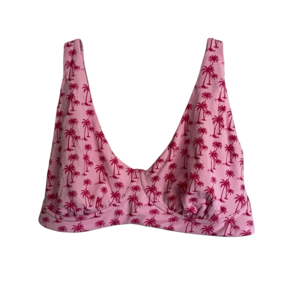 MeUndies bralette micromodal pink background with a red palm tree print Size XL